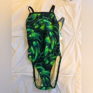 Speedo Kids Black and Green Swirl Swimsuit
